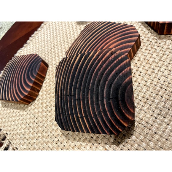 Handmade Wooden Coasters Wood Burn Dark & Light Brown Set of 5 Rustic Farmhouse - Picture 6 of 10